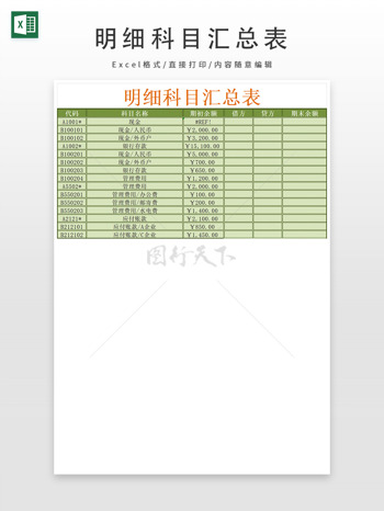 實(shí)用明細(xì)科目匯總表