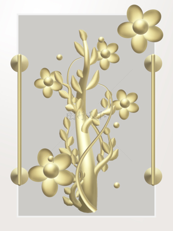 3D立体金树花朵渲染立体几何可移动