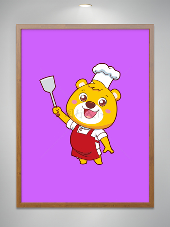 卡通餐饮可爱小熊厨师拿锅铲