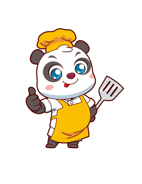 卡通餐饮可爱熊猫厨师拿锅铲