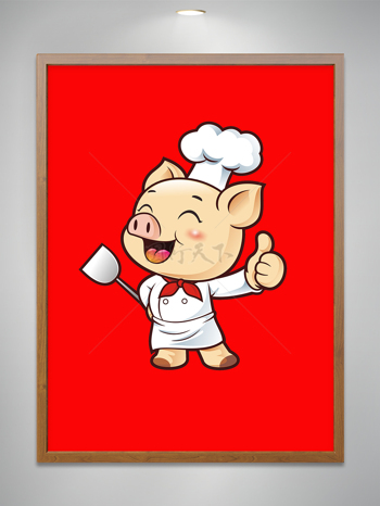 卡通餐饮可爱小猪厨师竖大拇指