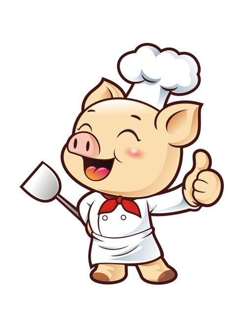 卡通餐饮可爱小猪厨师竖大拇指