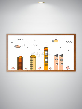 扁平创意手绘城市高楼地标建筑插画