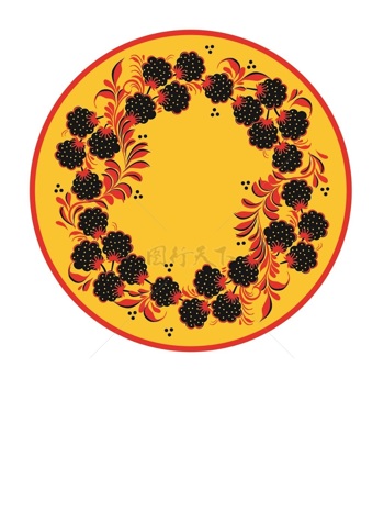  传统 欧式俄式 圆形花卉图案背景贴图黄底黑花串
