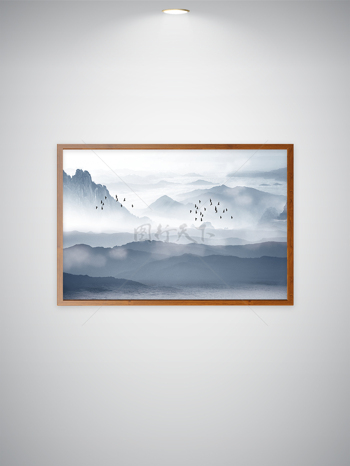 国风山水云雾山间飞鸟图山水画插画