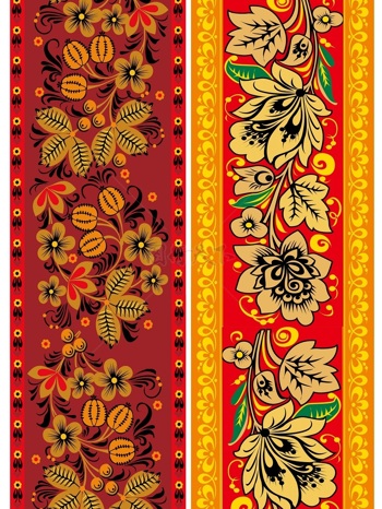 高清 传统 欧式俄式花边 花卉图案背景贴图 红底黄枝带果延展藤