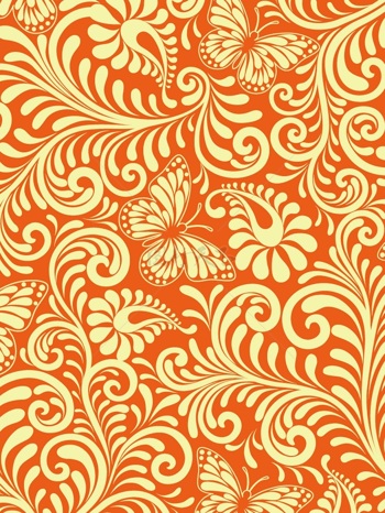 传统 欧式俄式花卉底图底纹  图案背景贴图 橙色蝴蝶