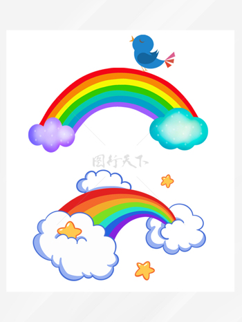 彩虹卡通可爱六一小鸟唱歌素材