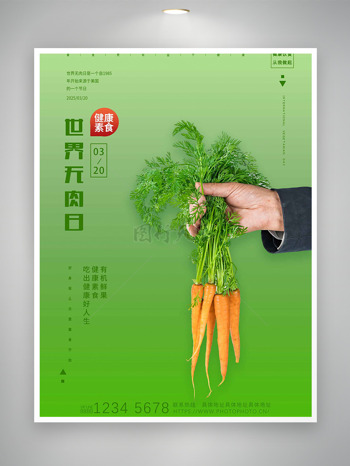 健康素食胡萝卜绿色背景世界无肉日海报