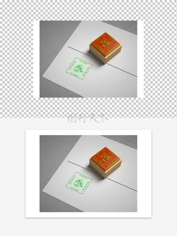 绿色卡通形象方形印章