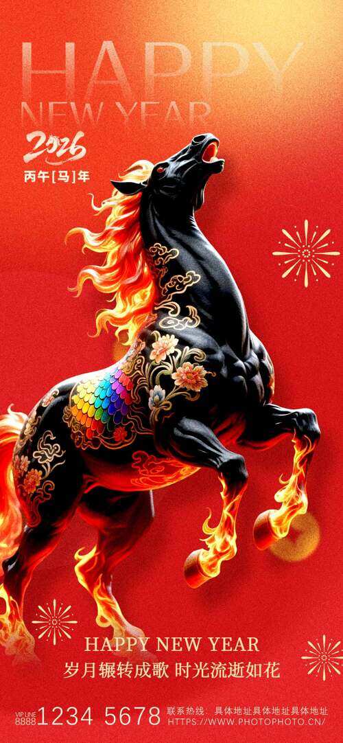 黑色骏马红色喜庆背景马年大吉海报